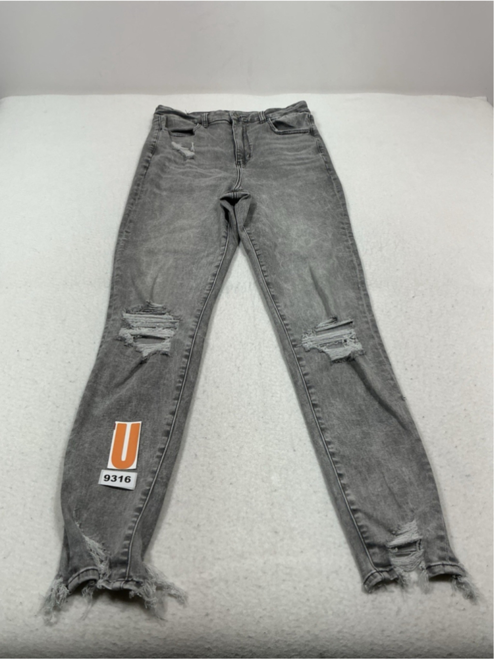 Womans Excellent American Eagle Curve Jegging Distressed Stretch Gray Jeans 10